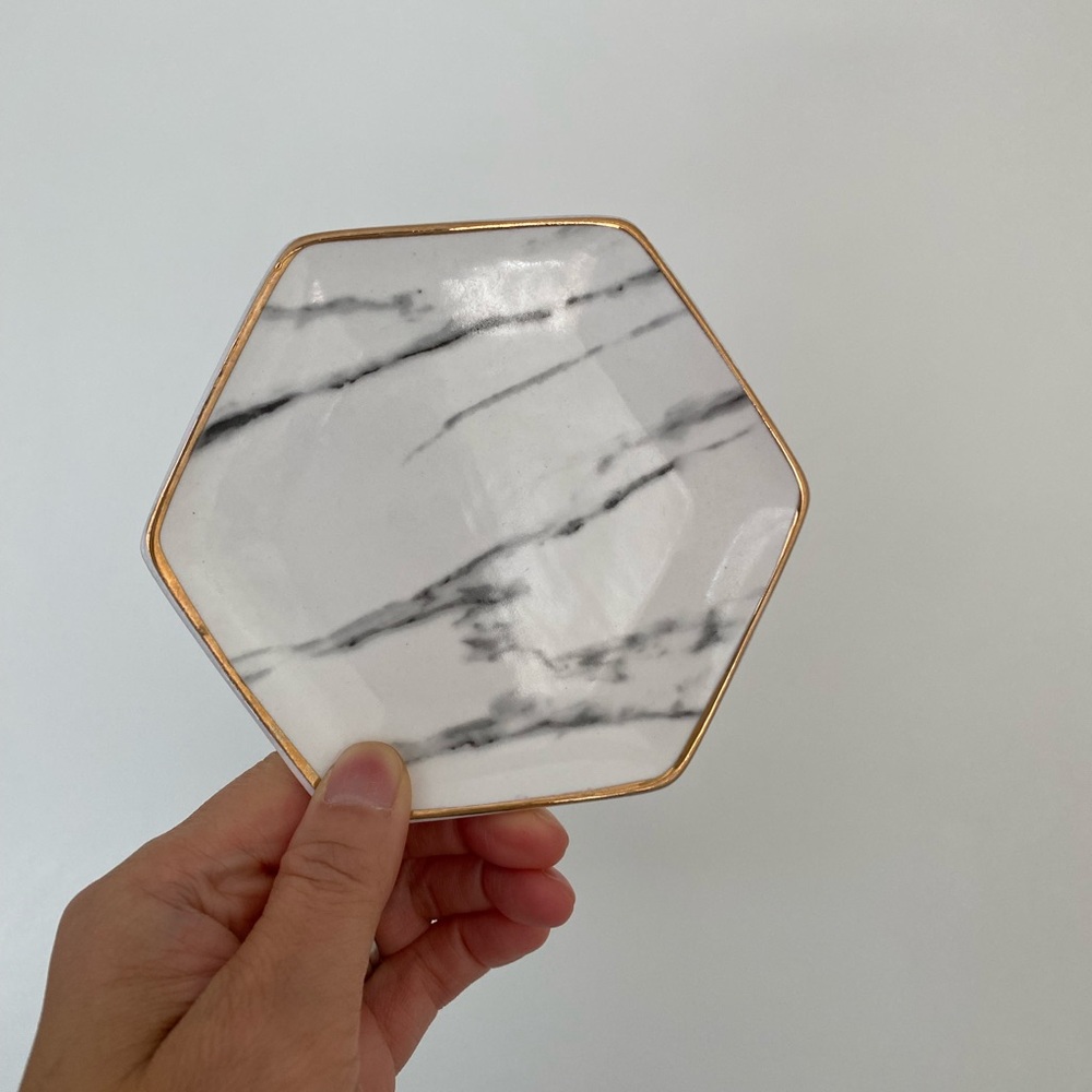 Hexagonal Marble trinket dish with Gold Trim